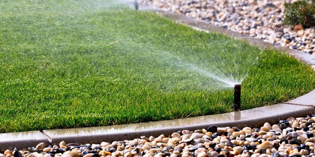 Lawn irrigation watering the grass